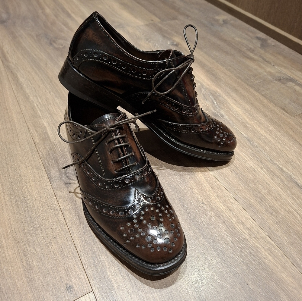 NWOT Fabi Women's Classic Brown Leather Oxfords with Broguing (Size EU 35/US 5) - Picture 2 of 9